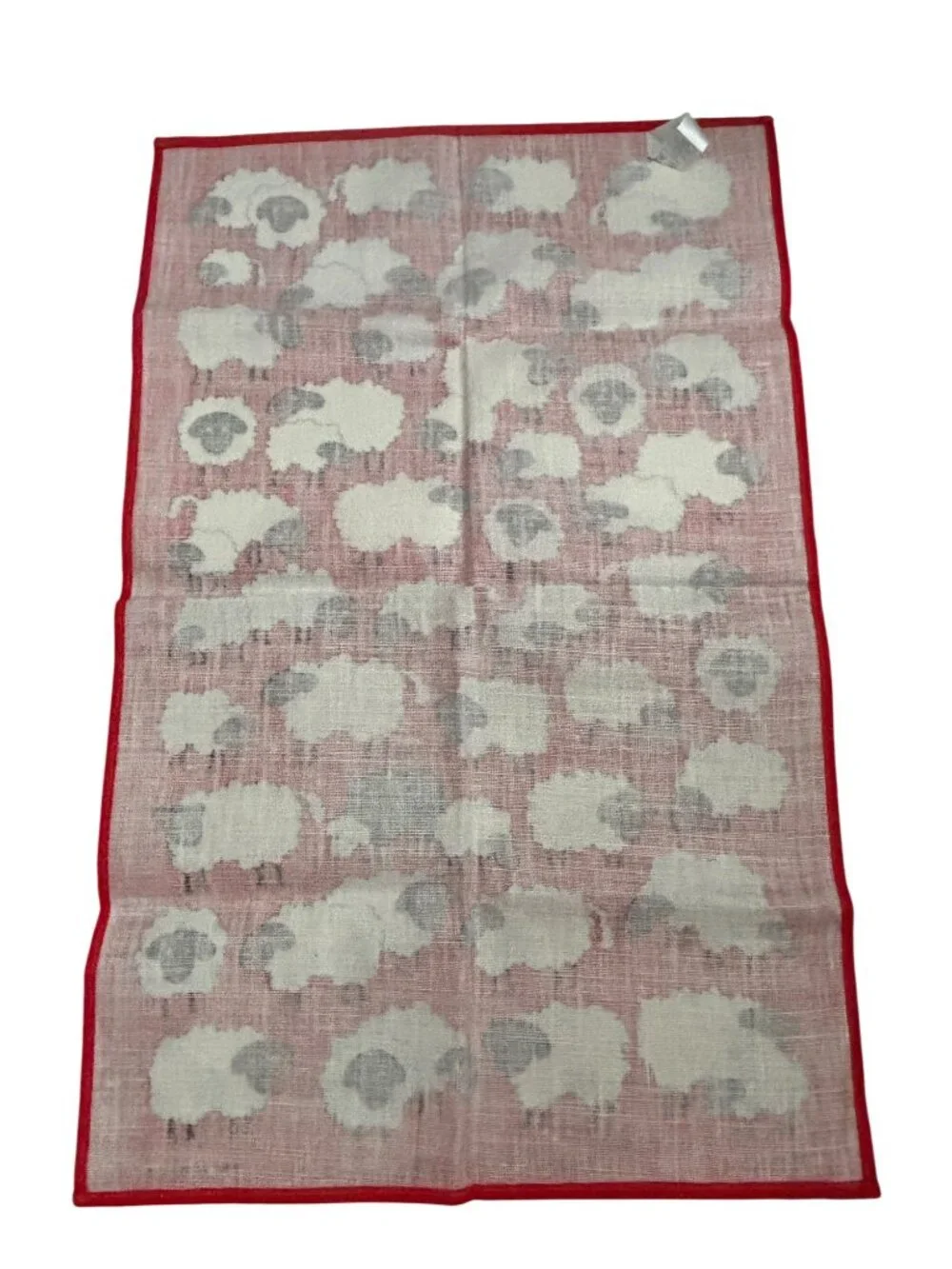 Baa Baa By Ulster Red & White Irish Linen Black Sheep Tea Towel Made In Ireland